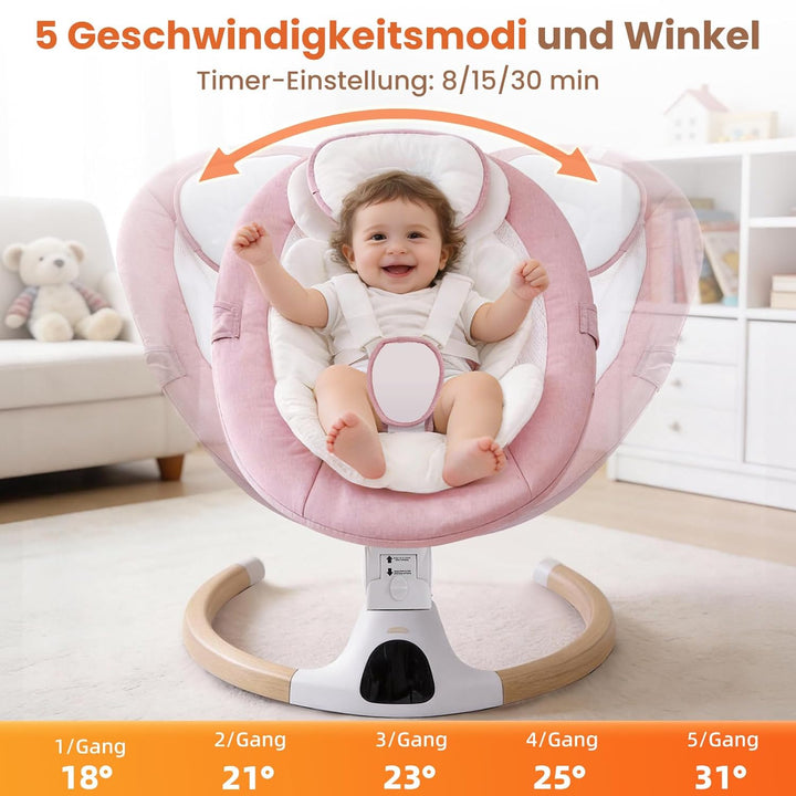 Babywippe Elektrisch, 0–6 Monate, max. 9 kg, Tragbares Neugeborenes Babyschaukel Indoor mit Bluetoot