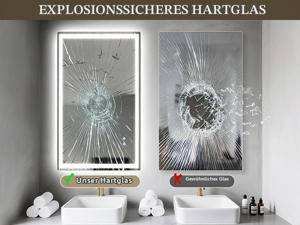 Clevich Badspiegel mit Beleuchtung 100×60 cm, LED Spiegel mit 3 Lichtfarben und dimmbar, Touch-Schal