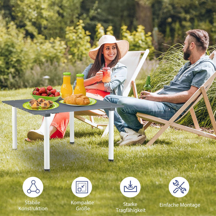 GOPLUS Campingtisch, Picknicktisch aufrollbar aus Tannenholz bis 50kg belastbar, Balkontisch Gartent