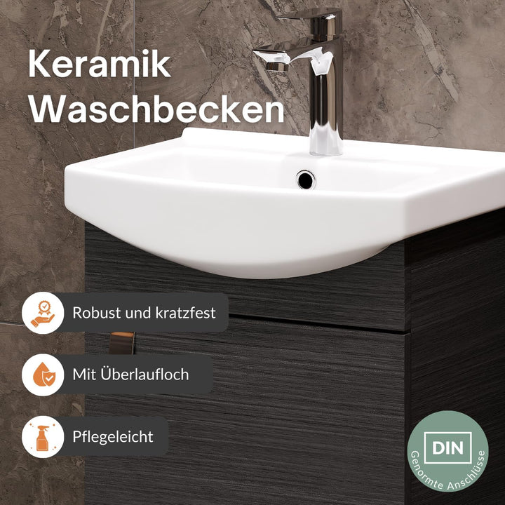 Planetmöbel Badmöbel Set aus Waschtisch + Waschbecken + Spiegelschranki, Gäste Bad WC, Farbe Anthraz