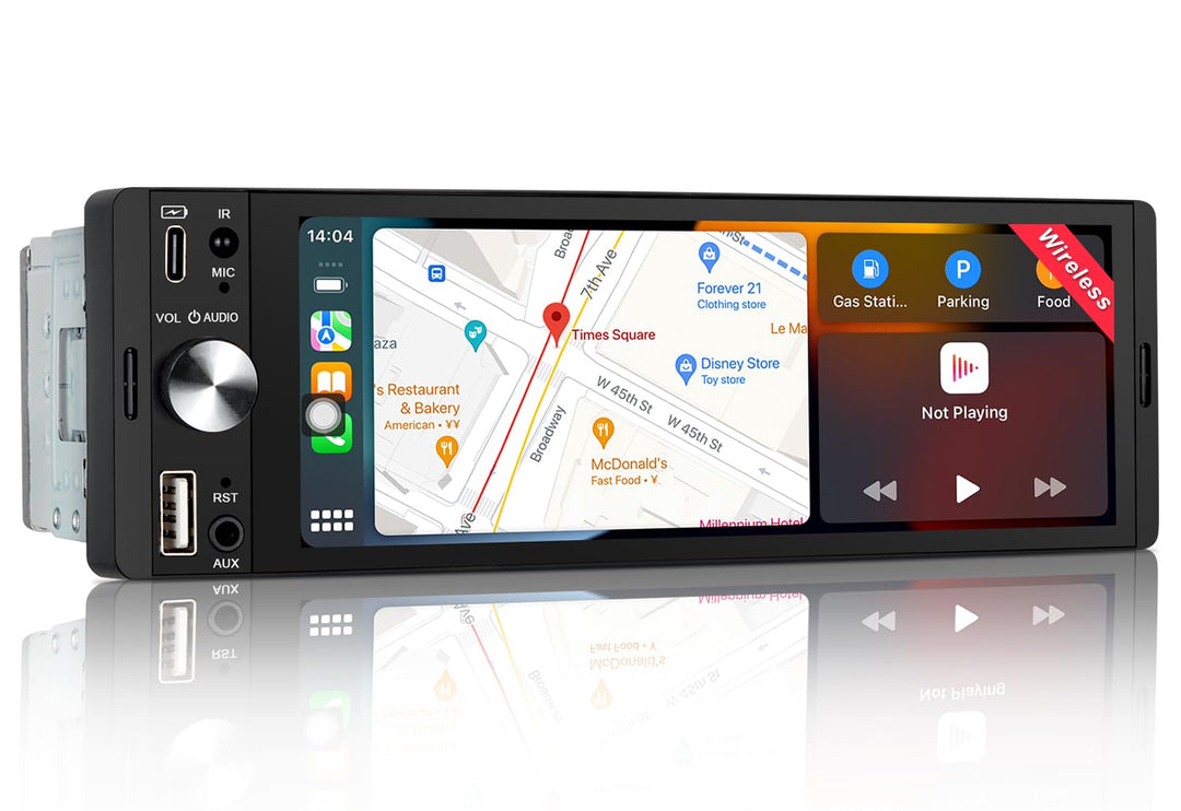 1 Din Autoradio mit Bildschirm Kompatibel mit Wireless CarPlay & Android Auto, 6,28 Zoll 1Din Car Ra