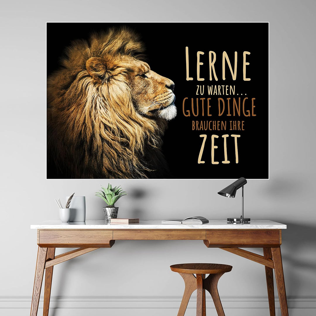 wandmotiv24 Poster als Wanddeko, Grösse Din A0, lerne zu warten, Zeit, Löwe, Moderne Wanddeko, Wandb