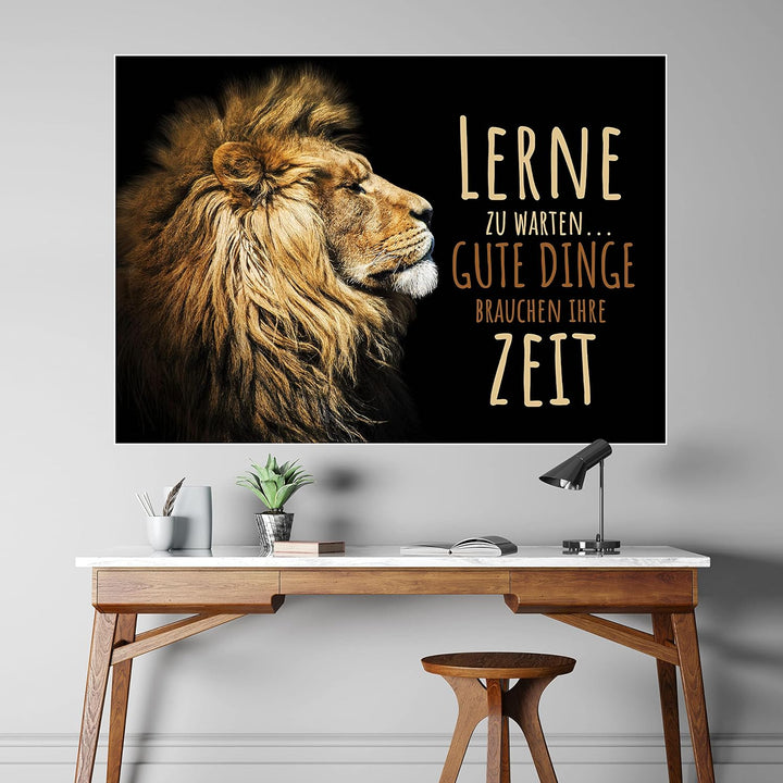wandmotiv24 Poster als Wanddeko, Grösse Din A0, lerne zu warten, Zeit, Löwe, Moderne Wanddeko, Wandb
