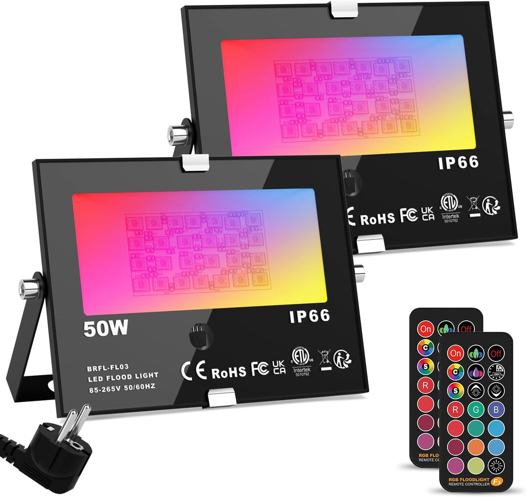 ChangM RGB LED Strahler Fluter Aussen Mit Fernbedienung Objektbeleuchtung 2er Pack 50W LED Fluter Fl