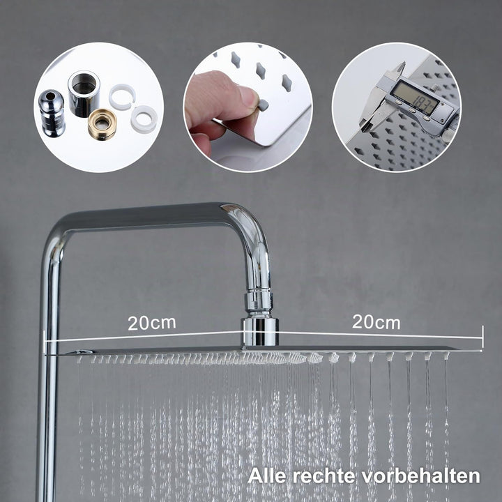 Görbach Regendusche Duschsystem ohne Armatur-Edelstahl Duschset mit Höheverstellbare Duschsäule 74-1