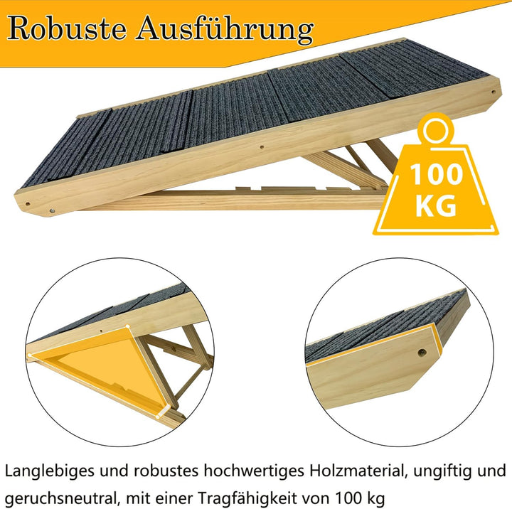 Aufun Hunderampe Hundetreppe Auto Klappbar 100cm lang für Katzen grosse und kleine Hunde, höhenverst