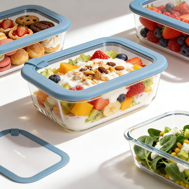 Meal Prep Glas (4x1050ml) Frischhaltedosen Set plastikfrei, Borosilikatglas Vorratsdosen, Silikondec