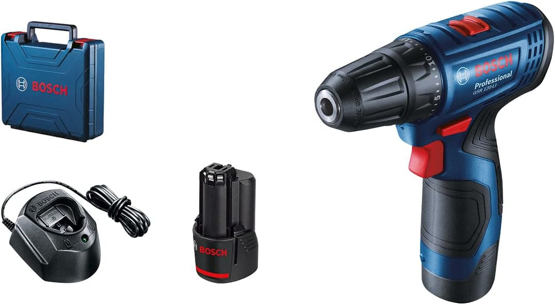 Bosch 06019G8000 GSR 120-LI Akku-Bohrschrauber (2x2,0Ah) + 40tlg. Schrauberbit-Set (Zubehör Bohrschr
