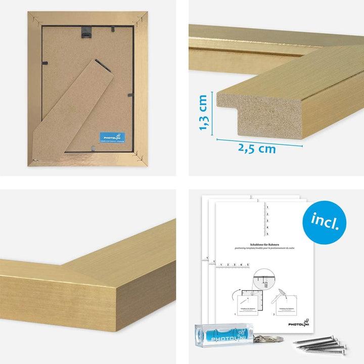 PHOTOLINI Bilderrahmen Set Gold, Fotorahmen Holz MDF, 10er Bilderrahmenset Wand Collage, photo frame