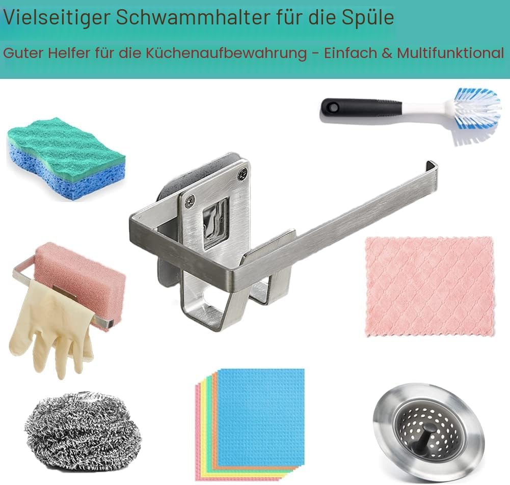 GAViA Schwammhalter Küche, Spülschwammhalter Selbstklebend Küche Organizer Spültuch-Halter 304-Edels