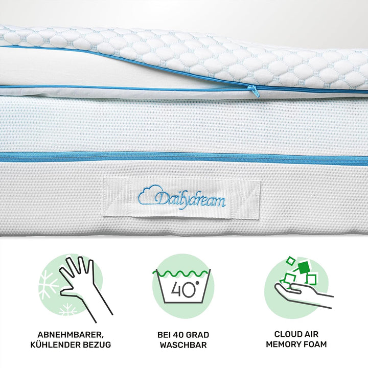 Dailydream Cooling Topper 140x200cm aus Memory Foam, 5 cm hoch | Edition Cool Touch, H1/2, kühlende