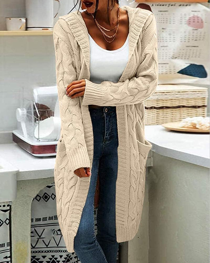 GeGekoko Strickjacke Damen mit Kapuze Langarm Grobstrick-Cardigan Open Front Sweater Herbst Winter C