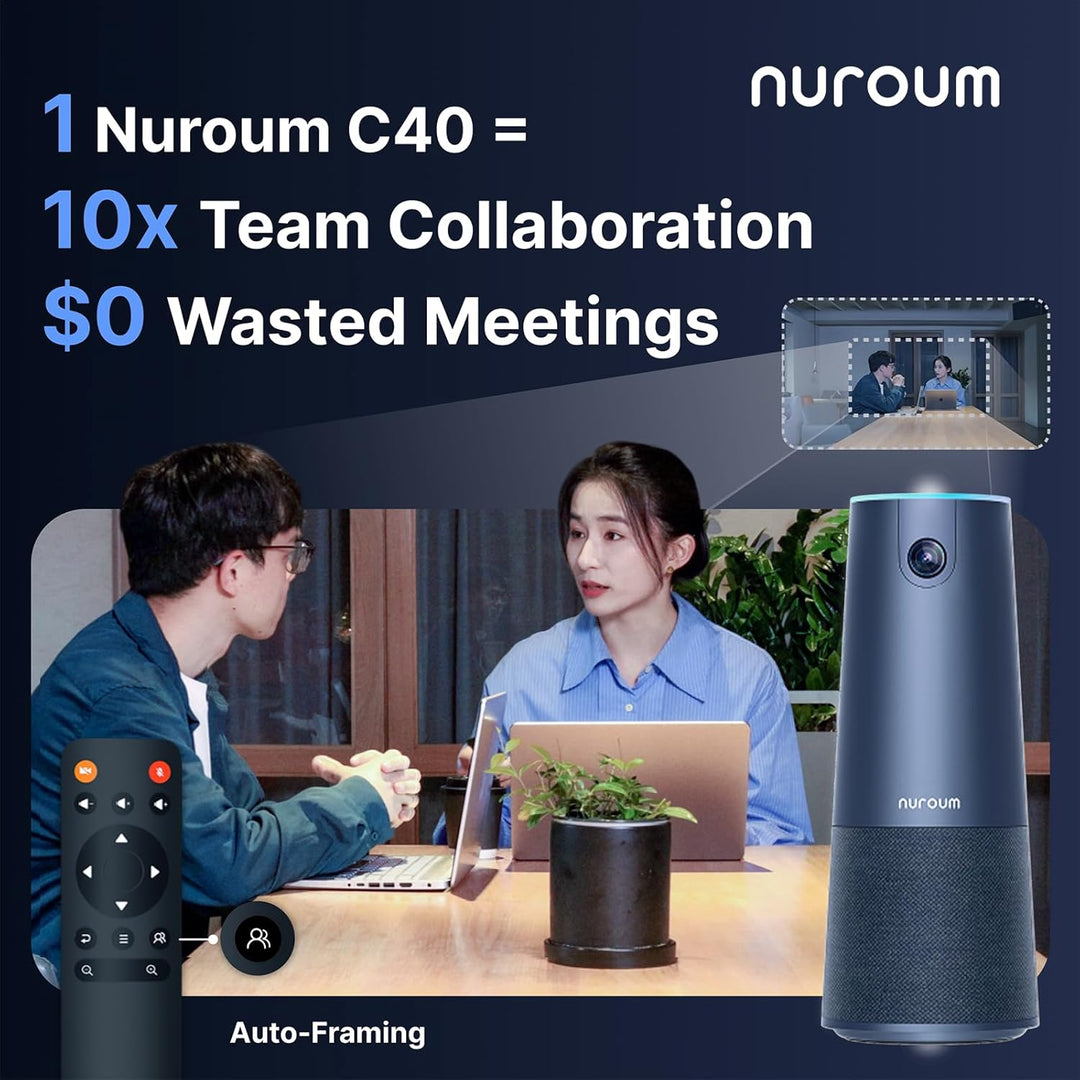 Nuroum C40 Videokonferenz Webcam mit Mikrofon und Lautsprecher, 120° Ultraweitwinkel/Auto-Framing/5X