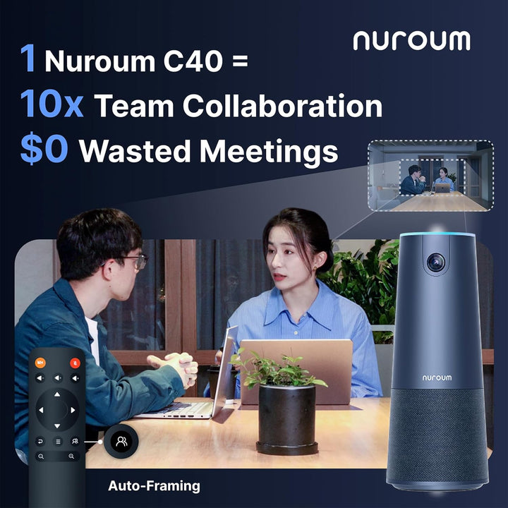 Nuroum C40 Videokonferenz Webcam mit Mikrofon und Lautsprecher, 120° Ultraweitwinkel/Auto-Framing/5X