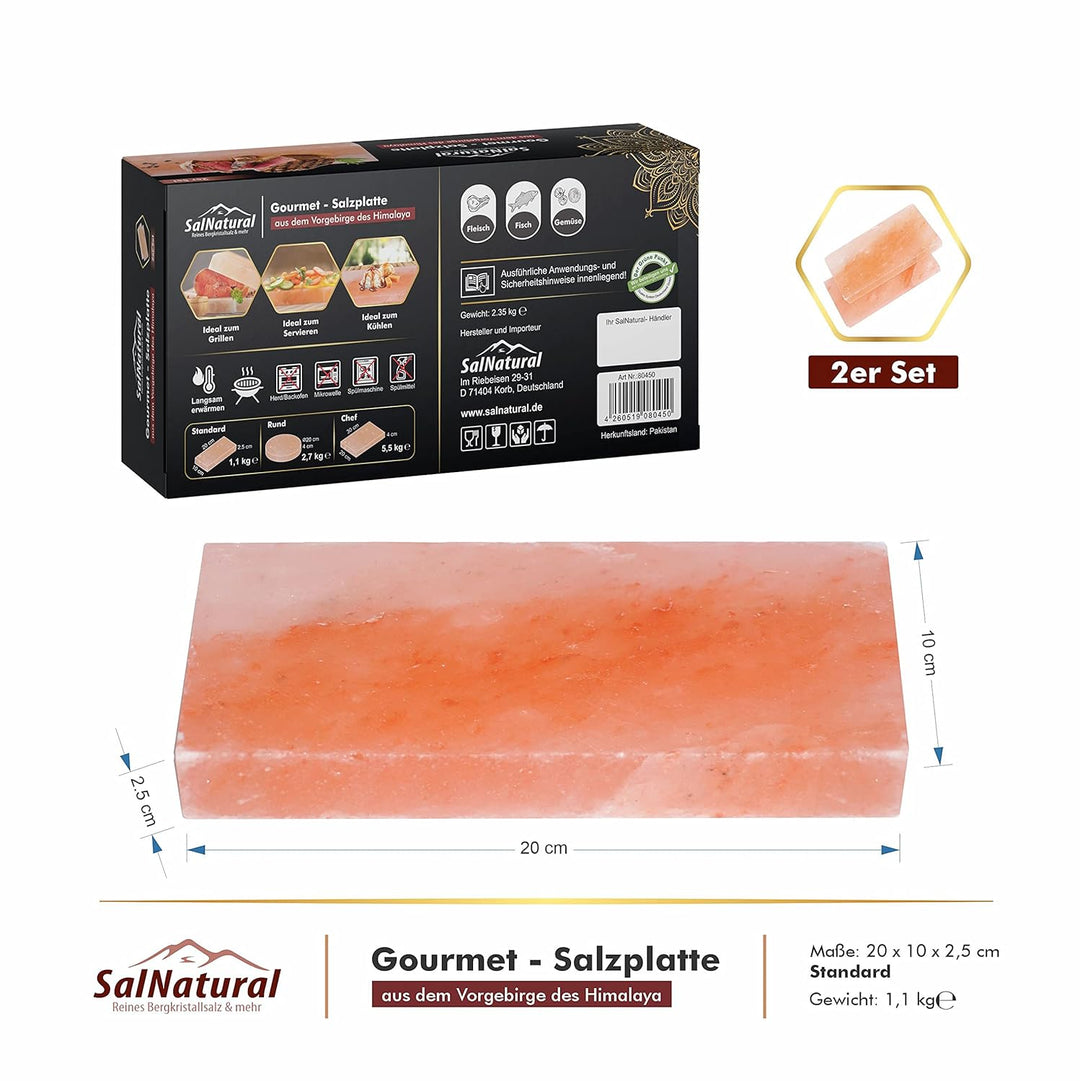 SalNatural Gourmet Salz Grillsteine 20x10x2,5cm (2er Pack) Original Kristallsalz aus dem Vorgebirge