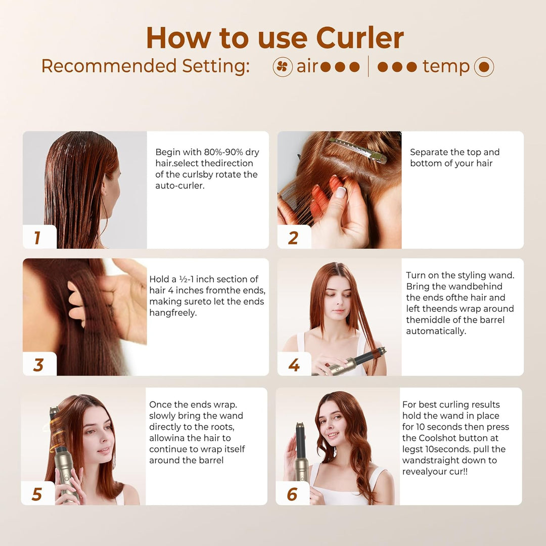 UKLISS 6 in 1 Hairstyler, Hair Styler Set mit 6 Aufsätzen: Lockenföhn Automatisch, Rundbürstenföhn,