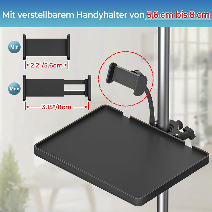 Universeller Mikrofonständer mit Telefonhalter, verstellbarer Mikrofonständer, Klammer auf dem Diens
