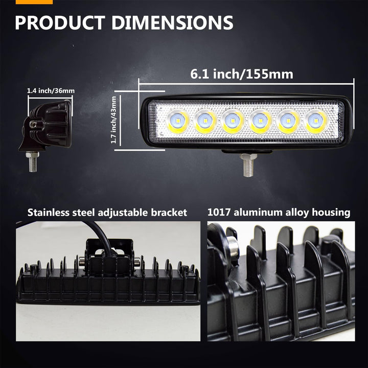 AUXTINGS 4 Stücke 6 Zoll 18W dünn LED Arbeitsscheinwerfer 15 cm Flutlicht Leuchtfleck LED Pods 12V 2
