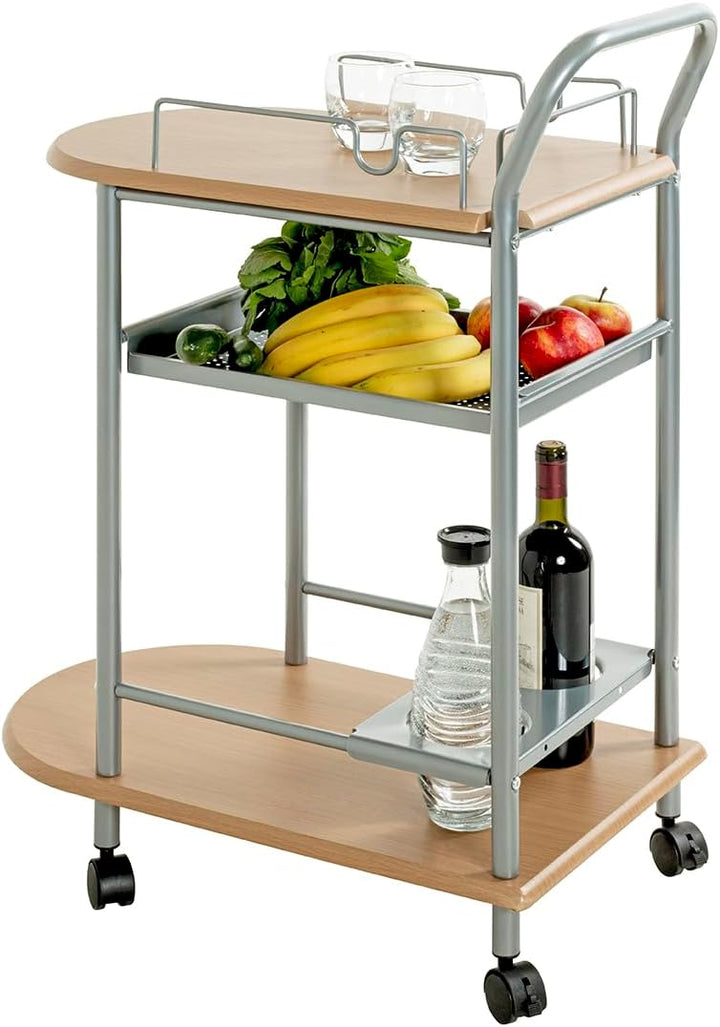 HAKU Möbel 40027 Küchenwagen,65 x 35 x 83 cm, alu/buche Alu-buche 65 x 35 x 83 cm, Alu-buche 65 x 35