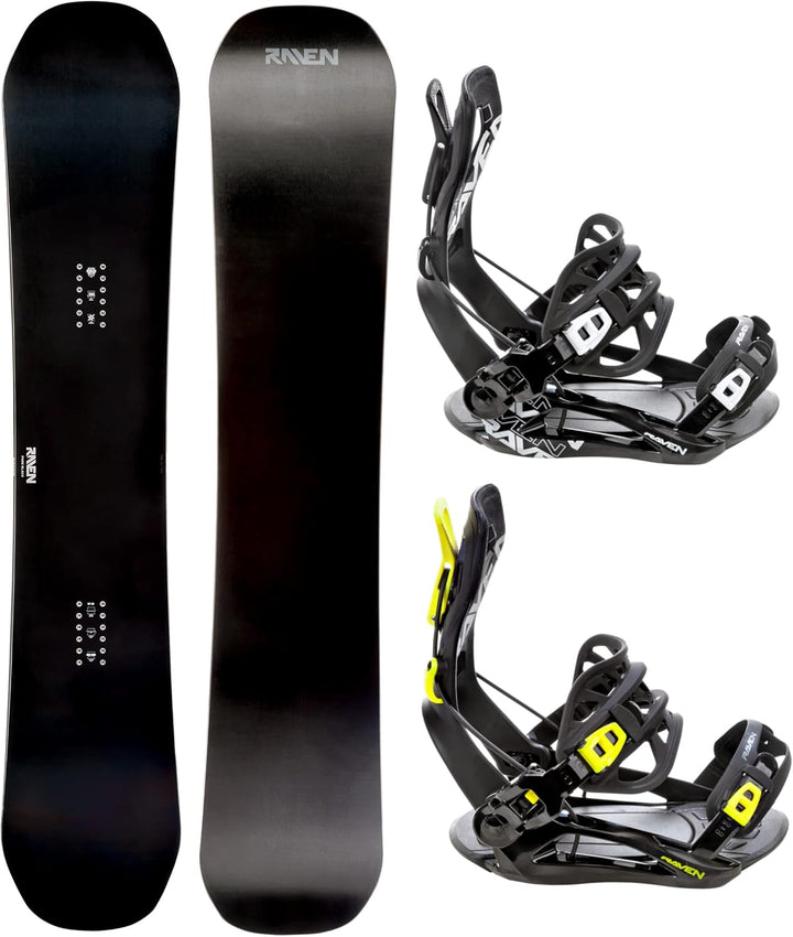 RAVEN Snowboard Set: Snowboard Pure Black + Bindung FT360 Black, Lemon Snowboard 157 cm + Bindung S