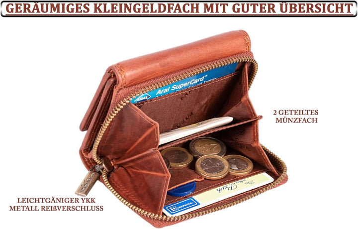 MATADOR® CHIQUITO Echt Leder Klein Geldbörse Damen Mini Geldbeutel Herren TüV geprüfter RFID & NFC S