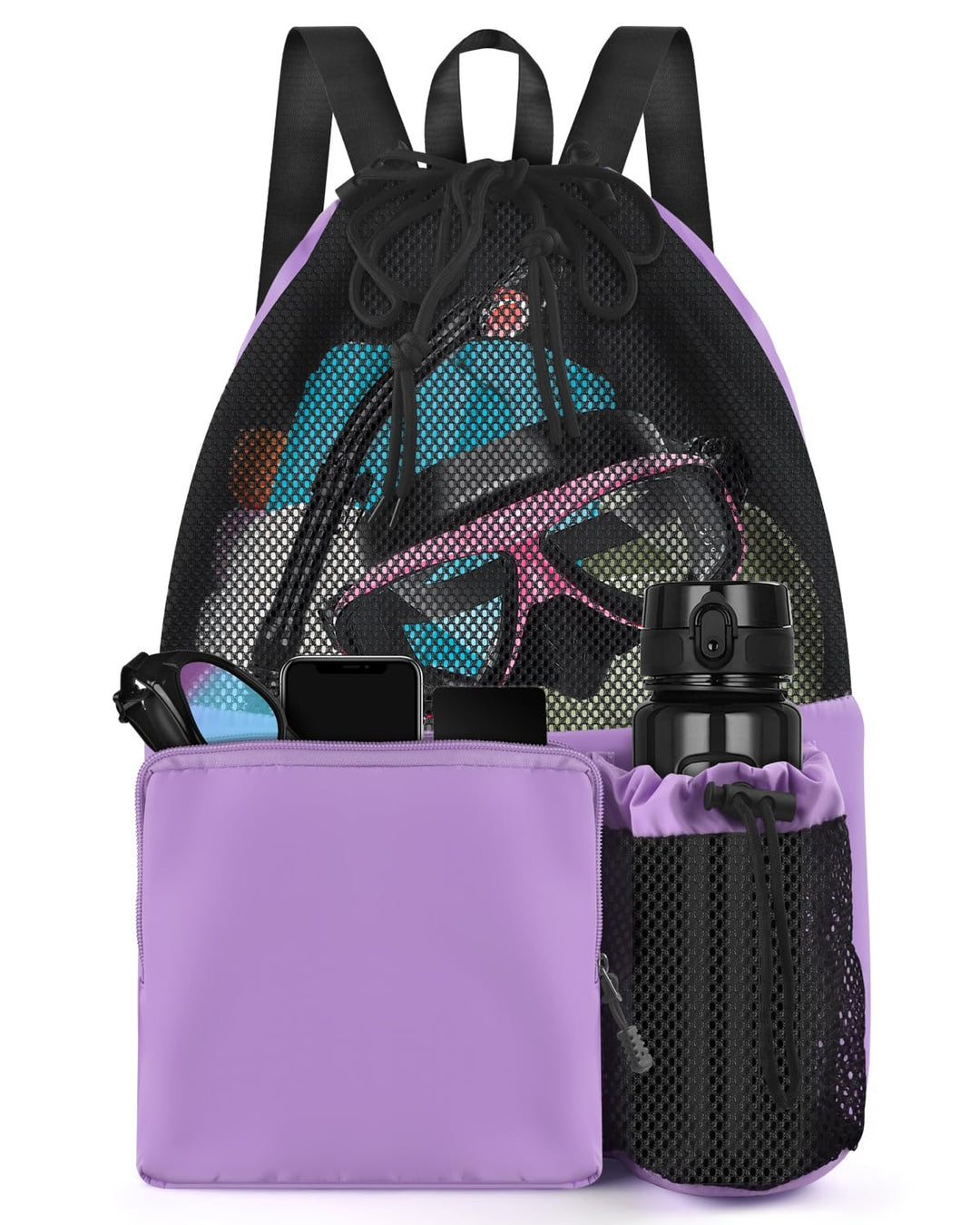 BROTOU Schwimmen Tasche, Schwimmtasche Mesh-Rucksack mit Kordelzug, Strandrucksack Turnbeutel Sportb