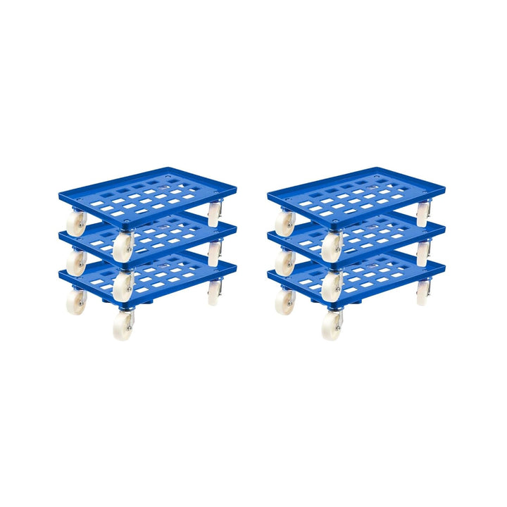 SparSet 6X Transportroller für Euroboxen 60x40cm mit Kunststoffräder blau | Gitter/Rasterdeck | 2 Le