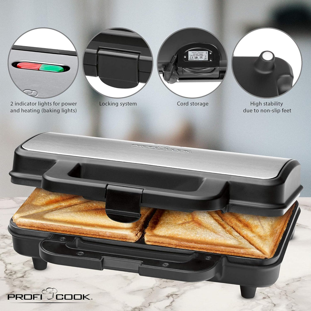 ProfiCook PC-ST 1092 Sandwichtoaster, extra grosse Sandwichplatten für amerikanische XXL-Toastscheib