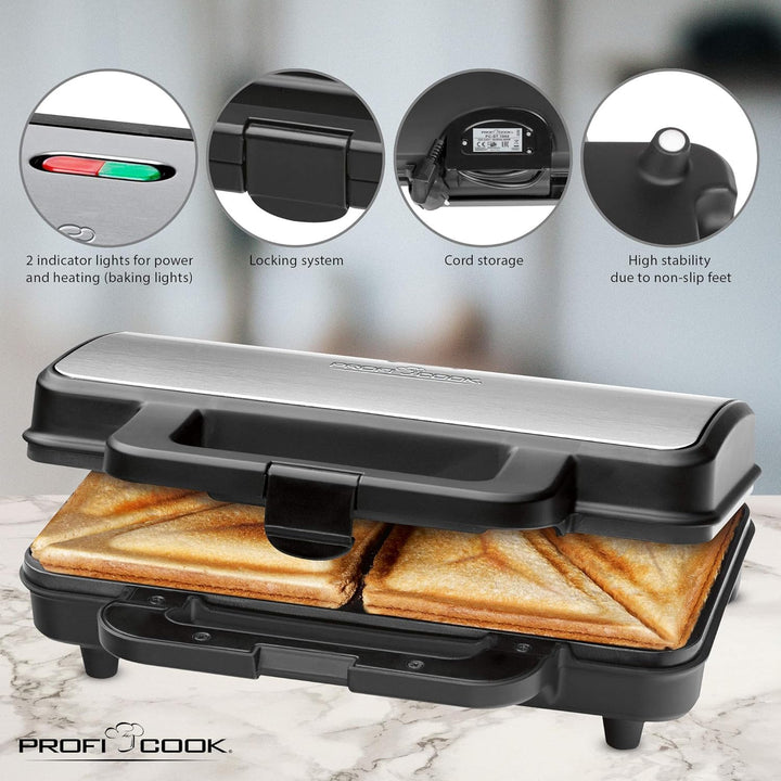 ProfiCook PC-ST 1092 Sandwichtoaster, extra grosse Sandwichplatten für amerikanische XXL-Toastscheib