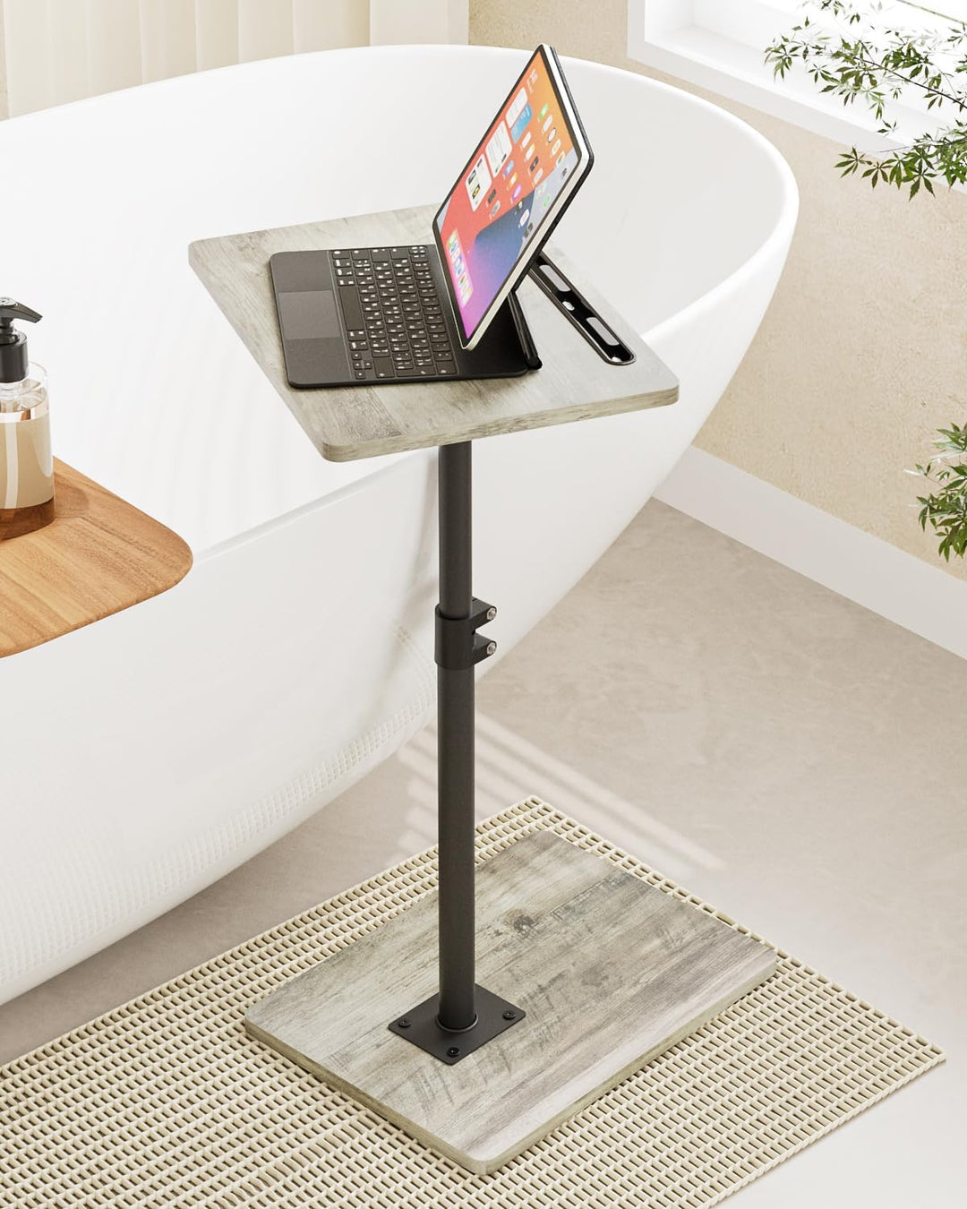 Beistelltisch C-Form, 360°Rotierend Couchtisch Klein, Höhenverstellbar Sofatisch,40x30x(45-81) cm,Ho
