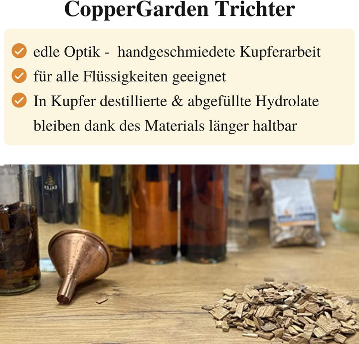 CopperGarden Trichter aus blankem Kupfer I Einfülltrichter 20cm Durchmesser I Kupfertrichter zum Ein