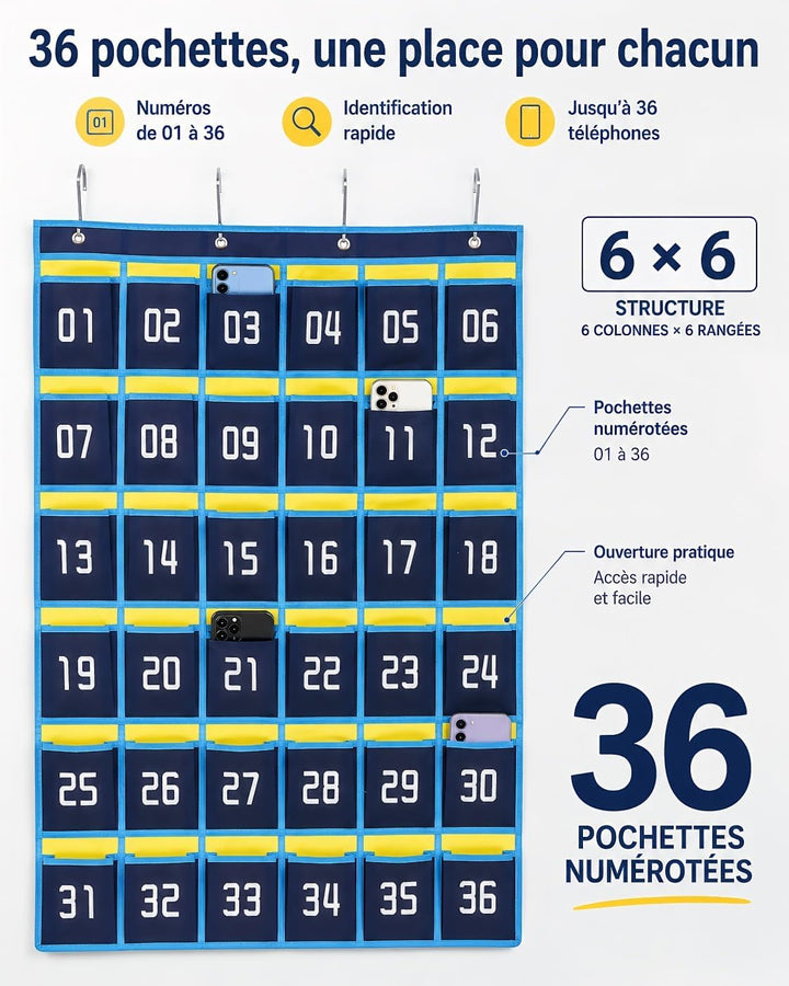 Hemobllo Nummerierte Telefon-Aufbewahrungstasche 37,80 x 26,38 Zoll Vliesstoff 36 Taschen für Klasse