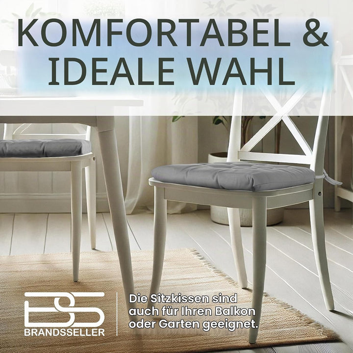 Brandsseller 4er Set Stuhlkissen 40x40x5 cm Sitzkissen Polster Stuhlauflage mit Haltebändern Dekokis