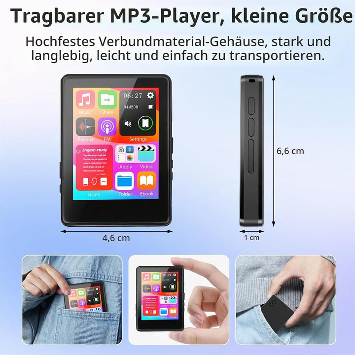 Taichaeu 64GB MP3 Player mit Bluetooth - 2.4 in Full Touch Screen, FM Radio, Recorder, HiFi Sound, O