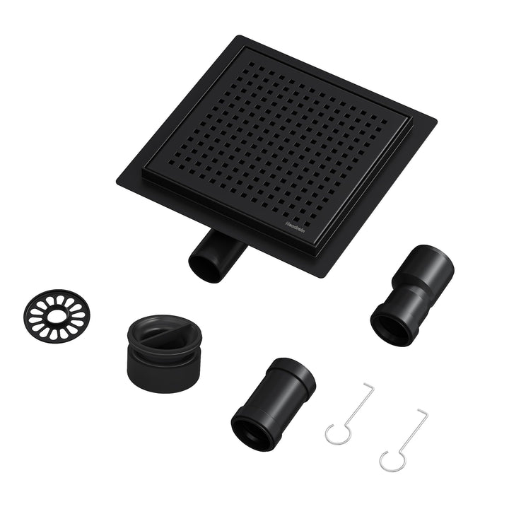 Neodrain Bodenablauf Edelstahl Duschrinne Quadrat Schwarz 20 x 20 cm Duschablauf mit 360° Siphon Ger