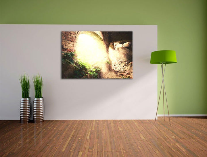 alte Ruine Malerei Effekt, Format: 100x70 auf Leinwand, XXL riesige Bilder fertig gerahmt mit Keilra