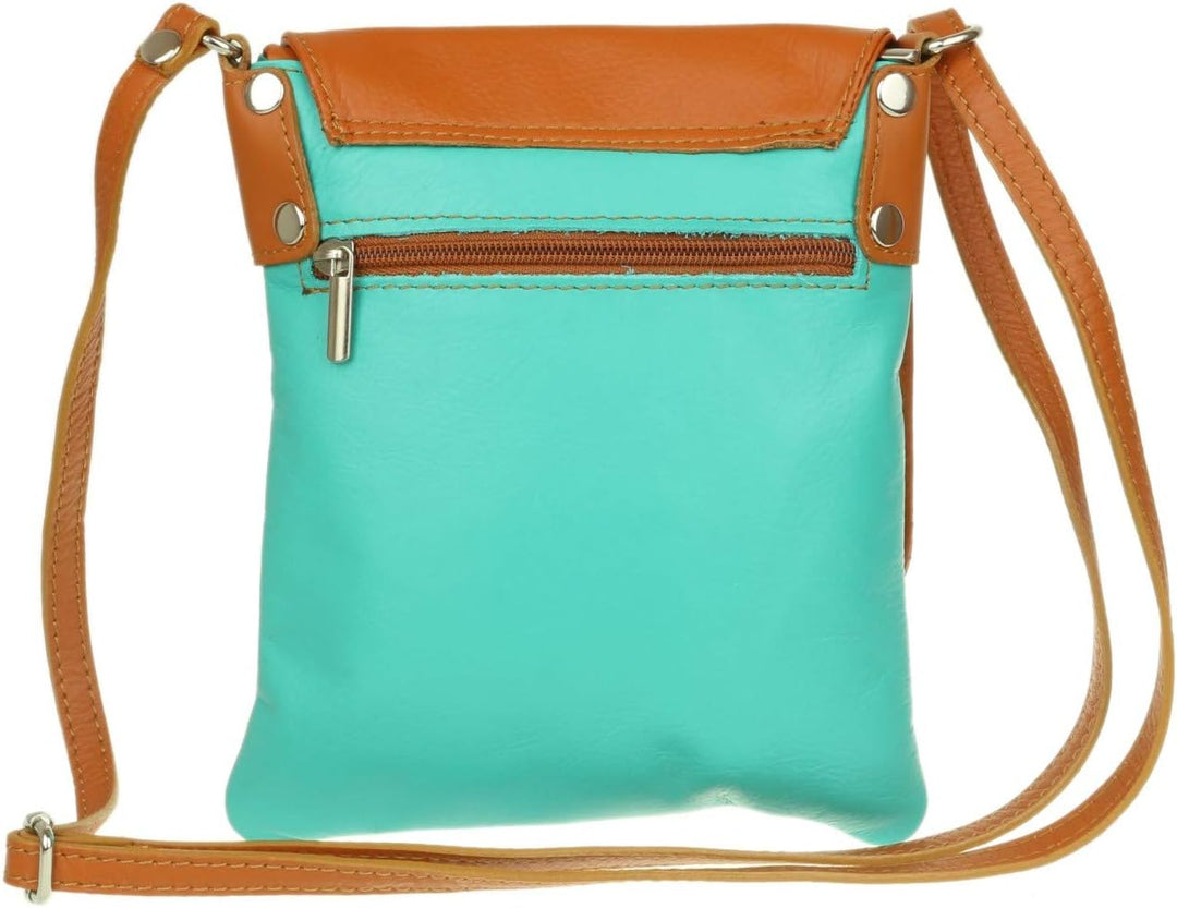 Girly Handbags Umhängetasche aus echtem Leder Blaugrünes Tan, Blaugrünes Tan