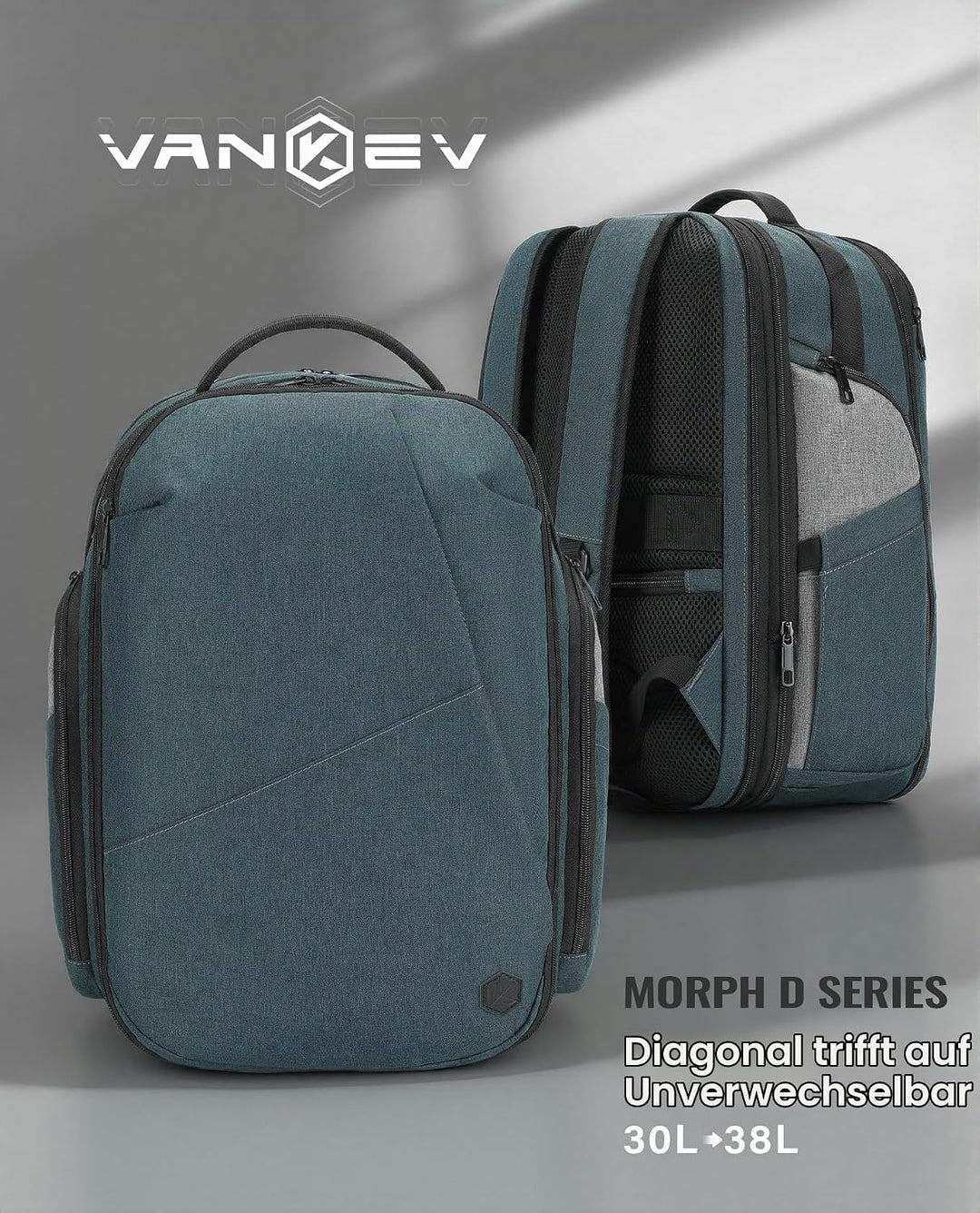 VANKEV Erweiterbarer Reiserucksack Laptoptasche Handgepäck für EasyJet | 30L-38L, grosse Kapazität,