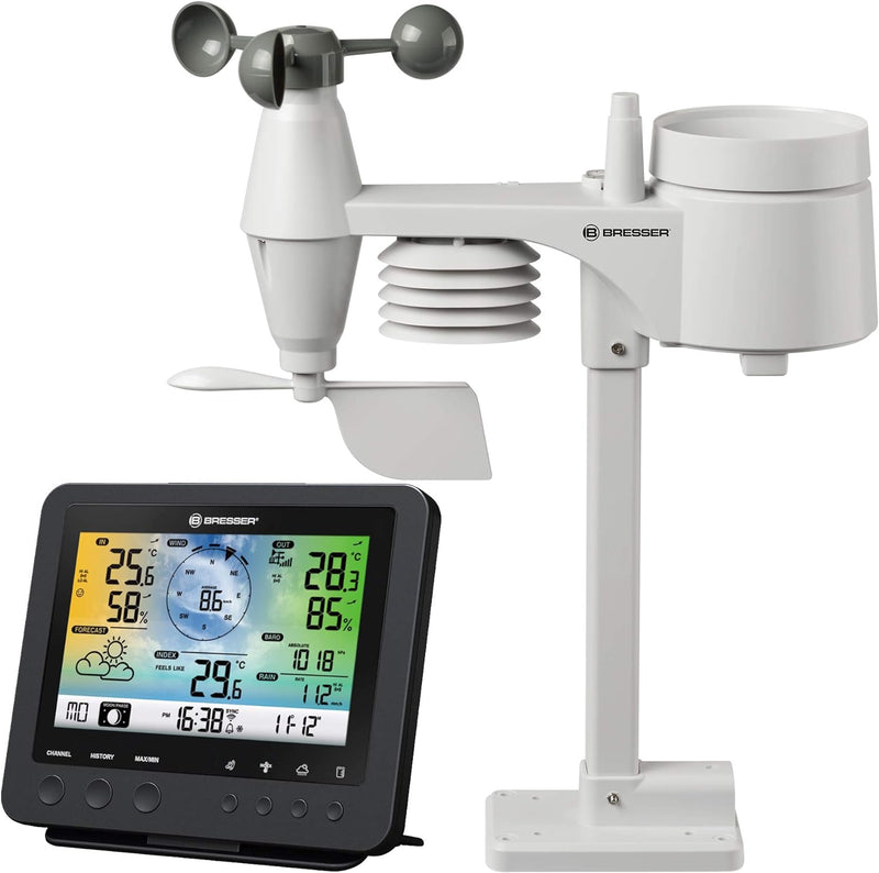 Bresser Wetterstation Funk mit Aussensensor WLAN Wetter Center 5-in-1 mit 5,7 Zoll Farb-Display und