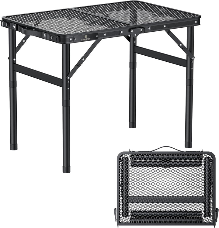FUNYKICH Tragbarer Grilltisch 58 x 40cm, Campingtisch Outdoor Klappbar mit 3 Höhen Verstellbarer(26/