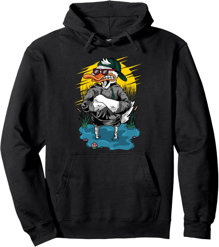 Funny Duck In Baseball Hat Animal Angry Face Duck Graphic Pullover Hoodie