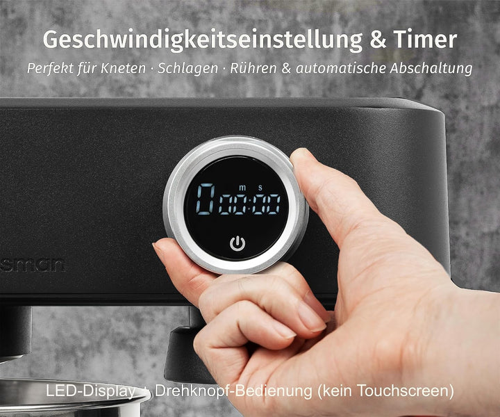 5L Vollmetall-Küchenmaschine,Pizzateig Knetmaschine,Teigmaschine mit leisem Kupfer-DC-Motor, 4 Edels