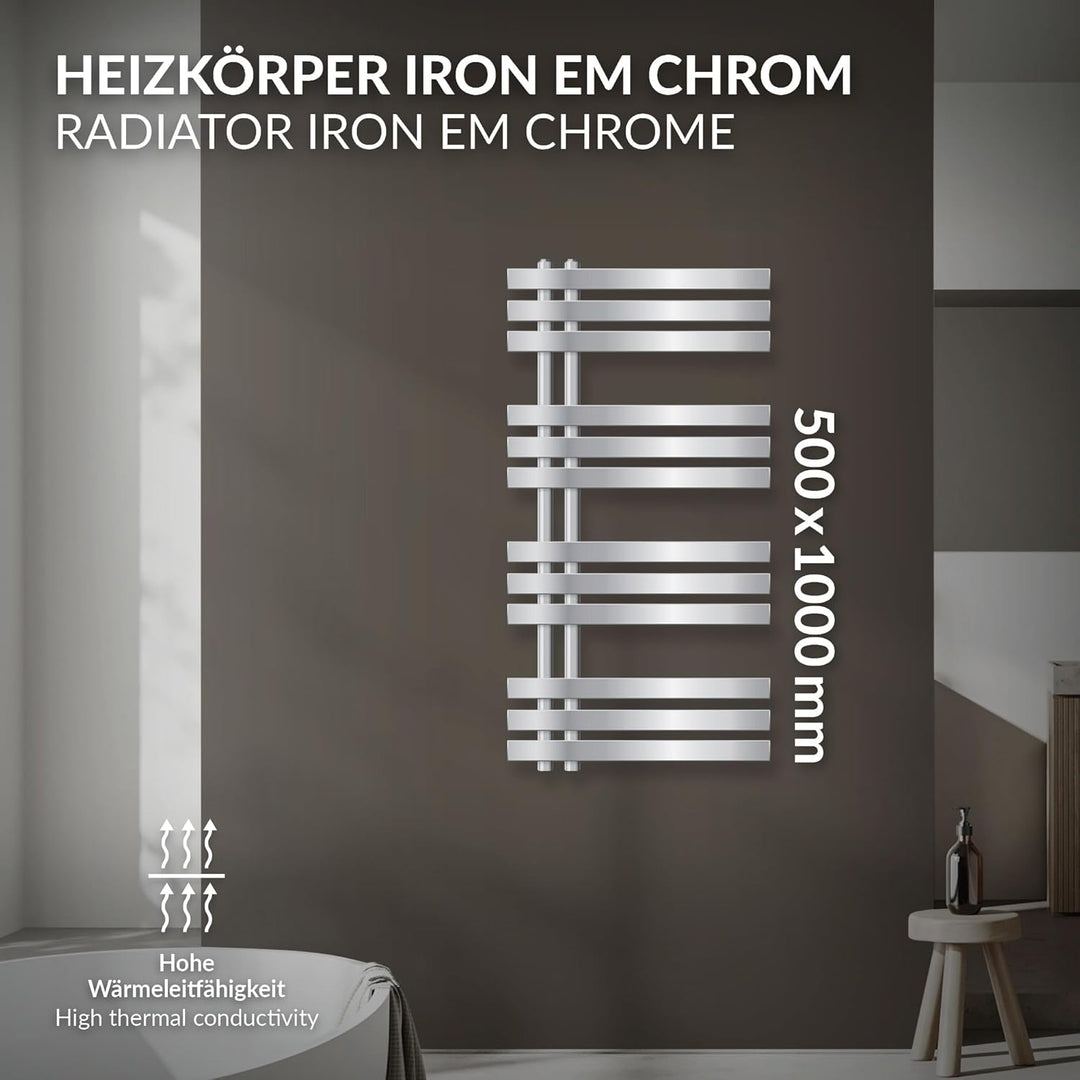 LuxeBath Design Badheizkörper Iron EM 500 x 1000 mm, Chrom, Designheizkörper Paneelheizkörper Flachh