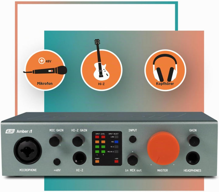 ESI Amber i1 | Professionelles 24-bit / 192 kHz USB Audio Interface mit 2 Eingängen und 2 Ausgängen