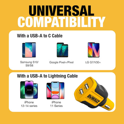 DEWALT 2-Port Mobile USB Charger, 24W Schwarz/gelb, Schwarz/gelb