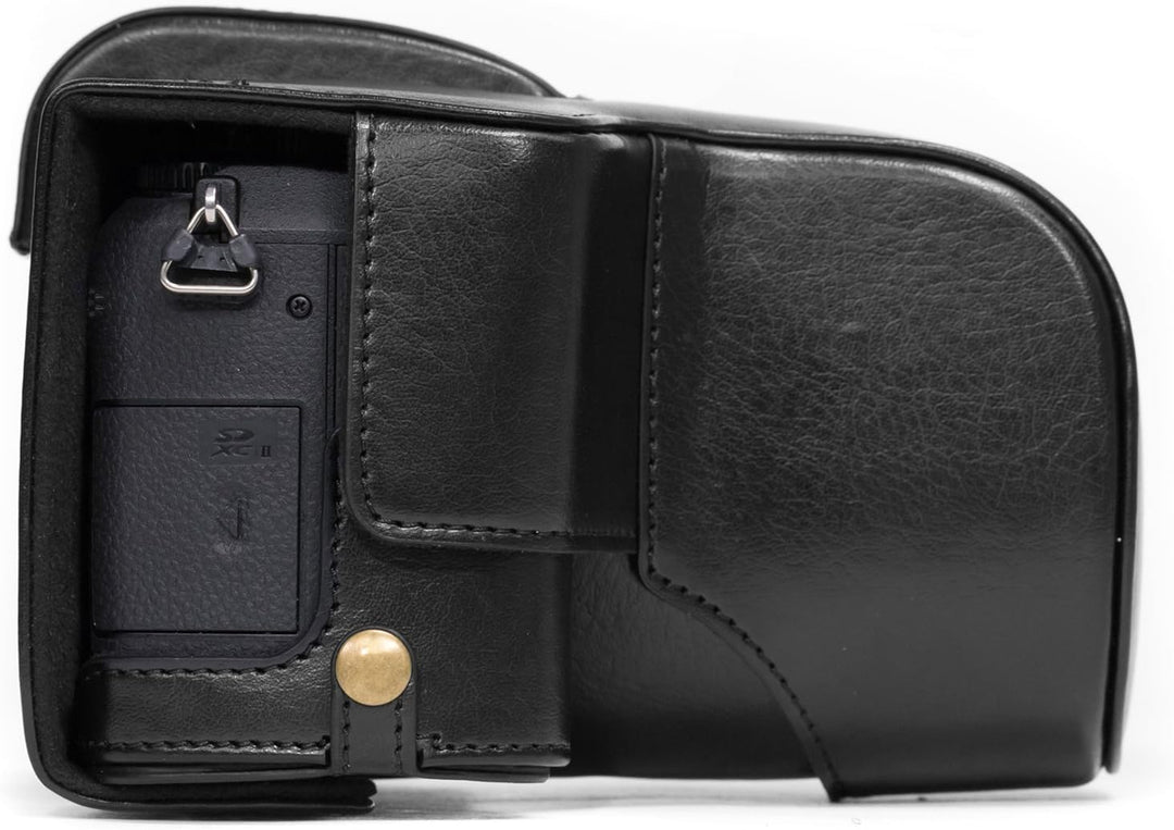 MegaGear MG892 Ever Ready Leder Kameratasche mit Trageriemen kompatibel mit Panasonic Lumix G80, G81