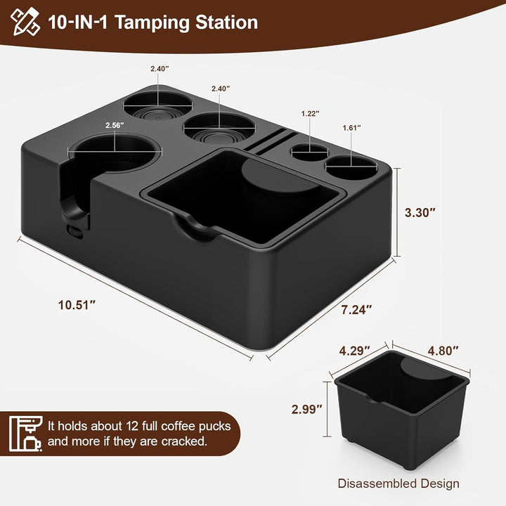 MEION Espresso-Tampingstation, abnehmbare Espresso-Klopfbox und Tamp-Station, 10-in-1-Espresso-Organ