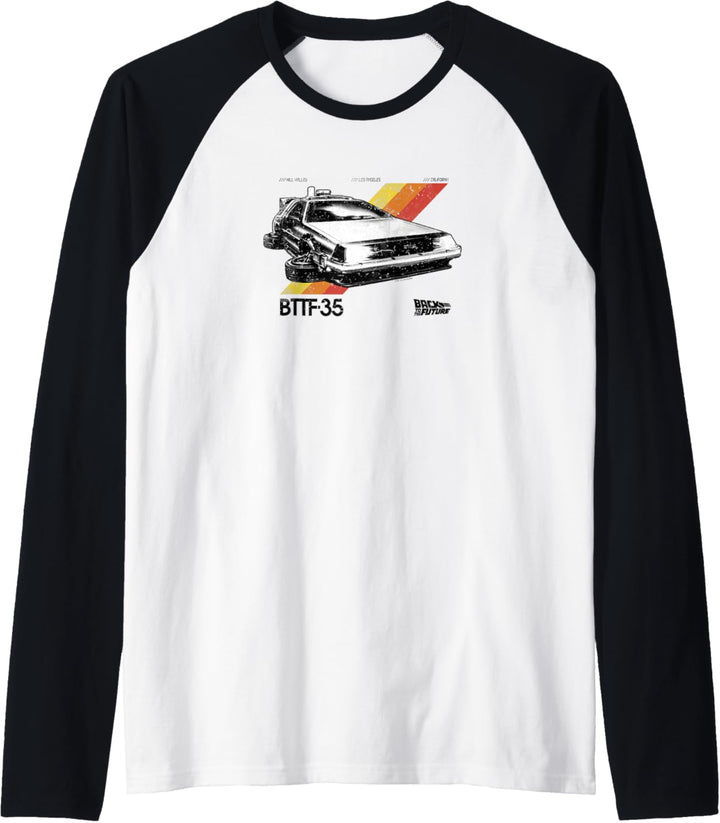Back To The Future 35th Retro Stripe DeLorean Raglan