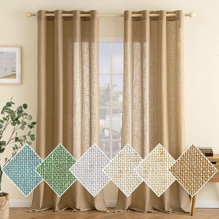 EMEMA Gardinen Vorhänge Leinenvorhang mit Ösen Voile Vorhang Leinenoptik Modern Halbtransparent für