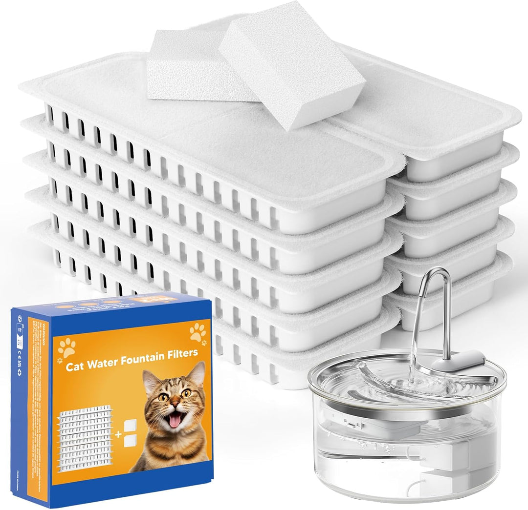 Tomxcute Glas Katzenbrunnen Filter Set, 10 Filter + 2 Schwämme für 108oz/3.2L 10 Filter + 2 Schwämme